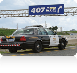 Photo of Ontario Provincial Police cruiser on the 407 ETR